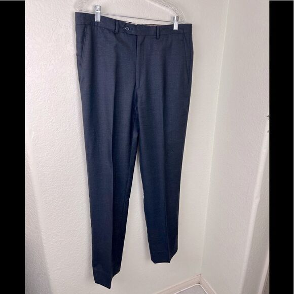 Santorelli Wool F/F Blue/Black Houndstooth Dress Pants Size 35"W - Picture 1 of 8